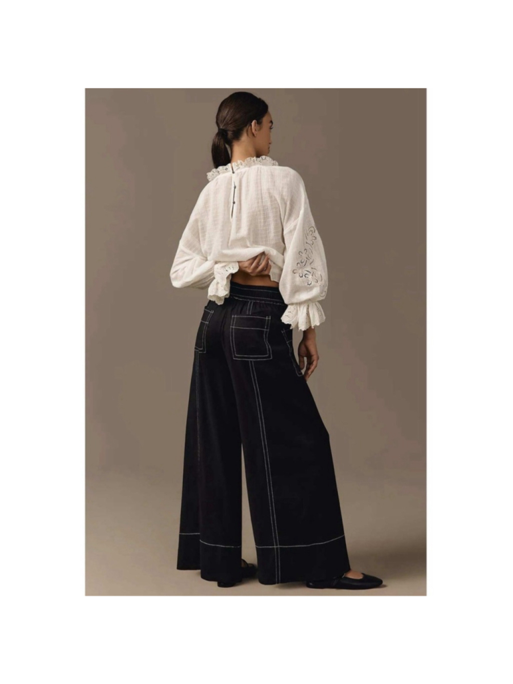 Maeve Anthropologie La Ponche Navy Linen Blend Wide Leg Drawstring Pants Small - Picture 2 of 11